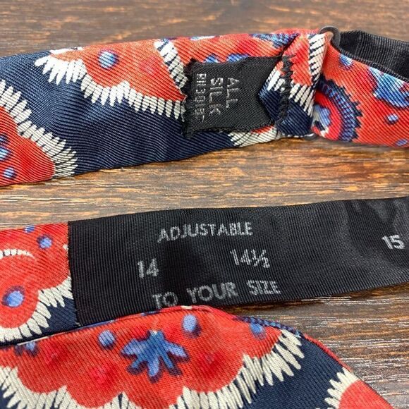 Men's Vintage Floral Paisley Design Bow Tie Red/Blue Adjustable - Picture 5 of 5
